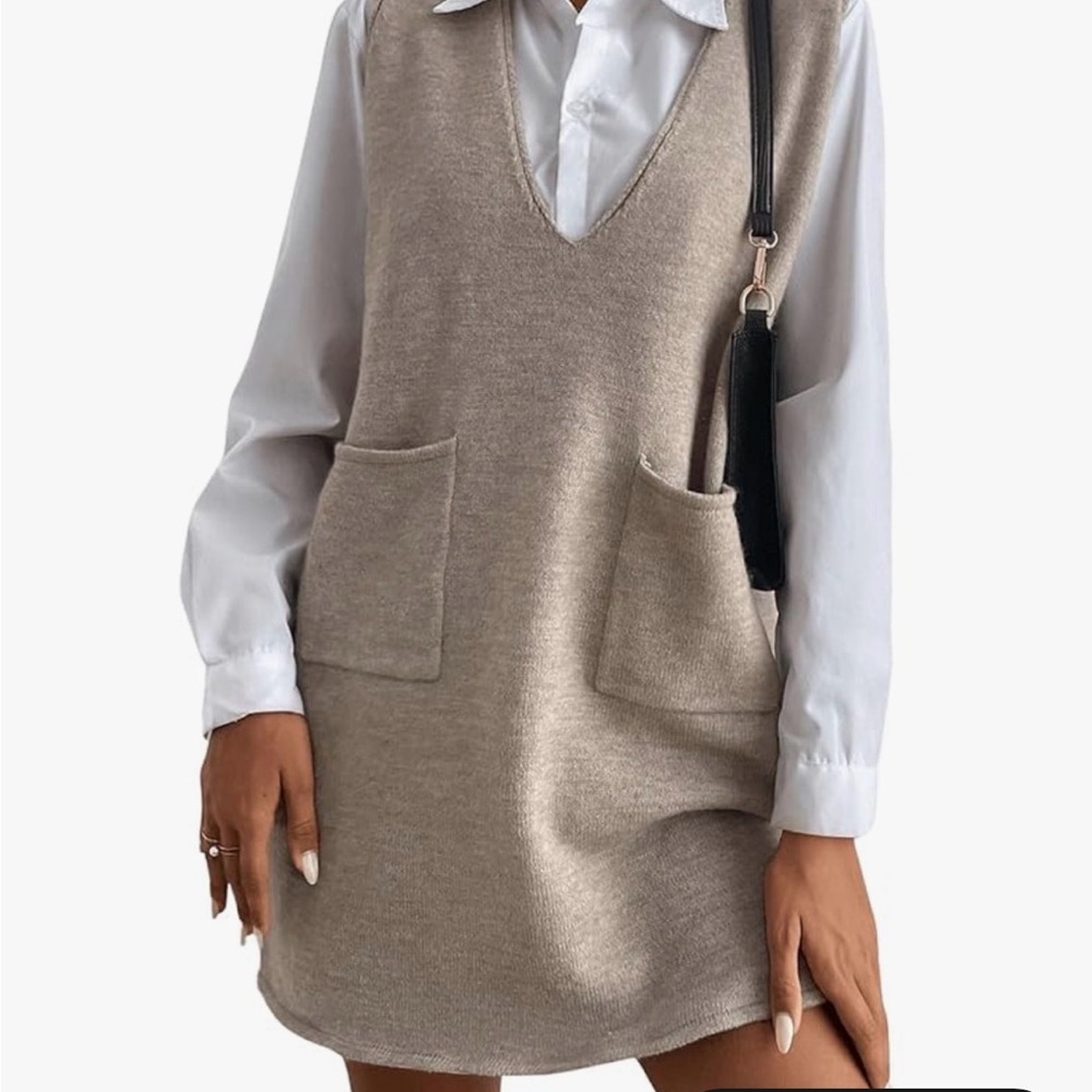 Tan Sleeveless Sweater Dress for layering. Size Large